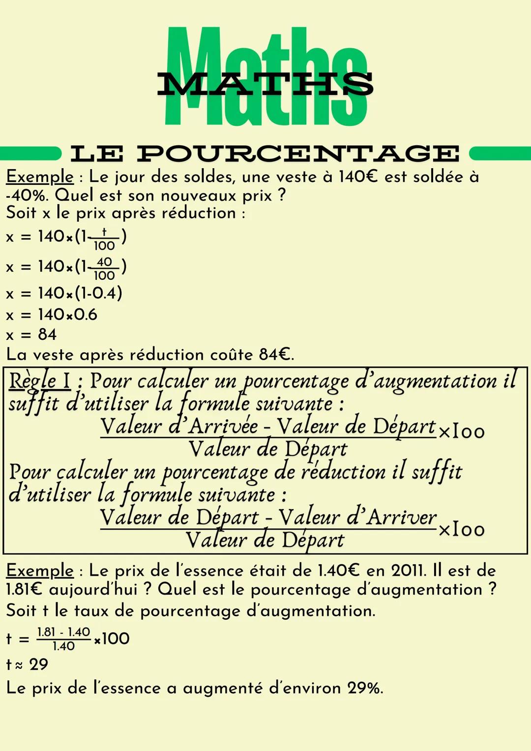 MATHS
M
CHS
LE POURCENTAGE
Définition : Un pourcentage est l'écriture
mathématique de la comparaison d'une proportion
avec 100. Etant donné