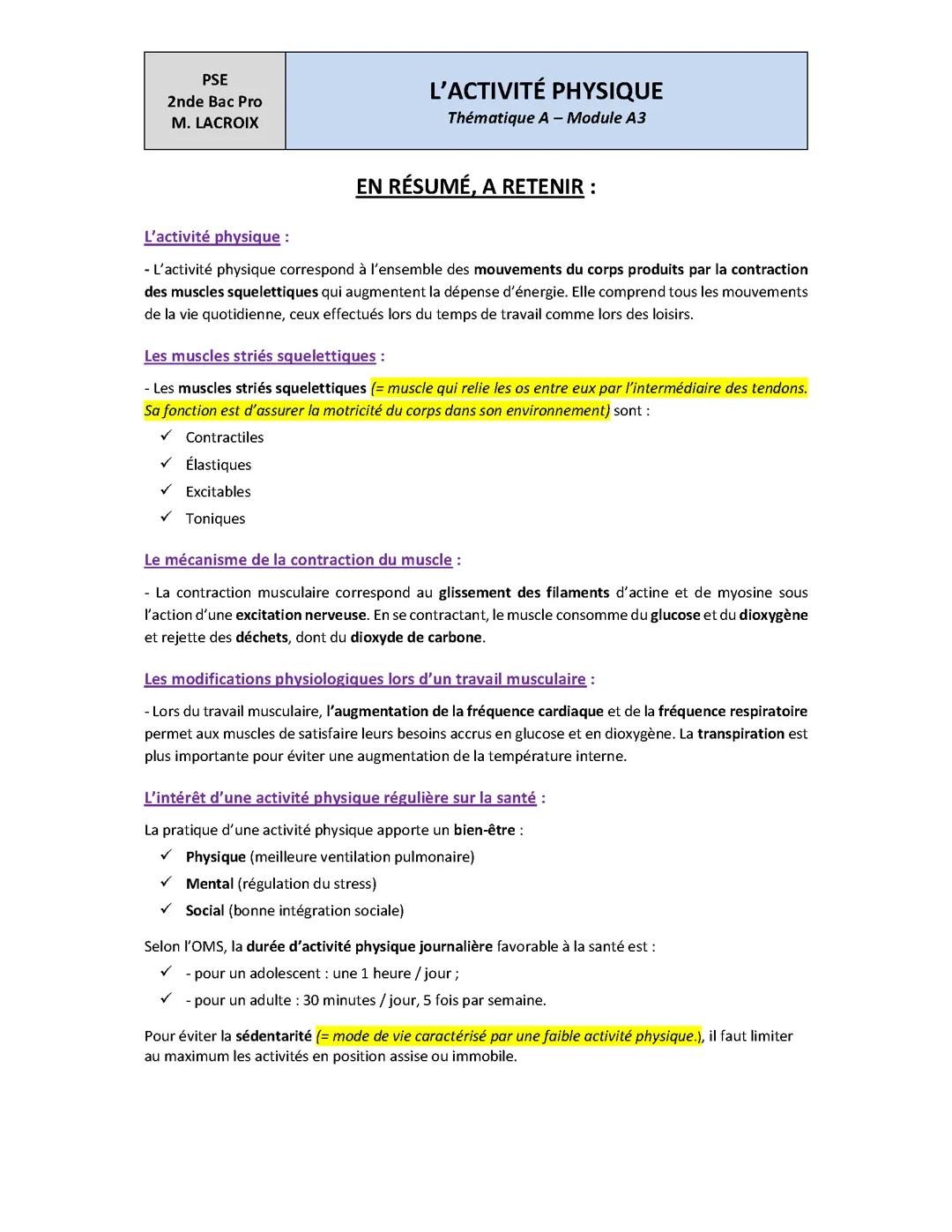 Activité physique PSE