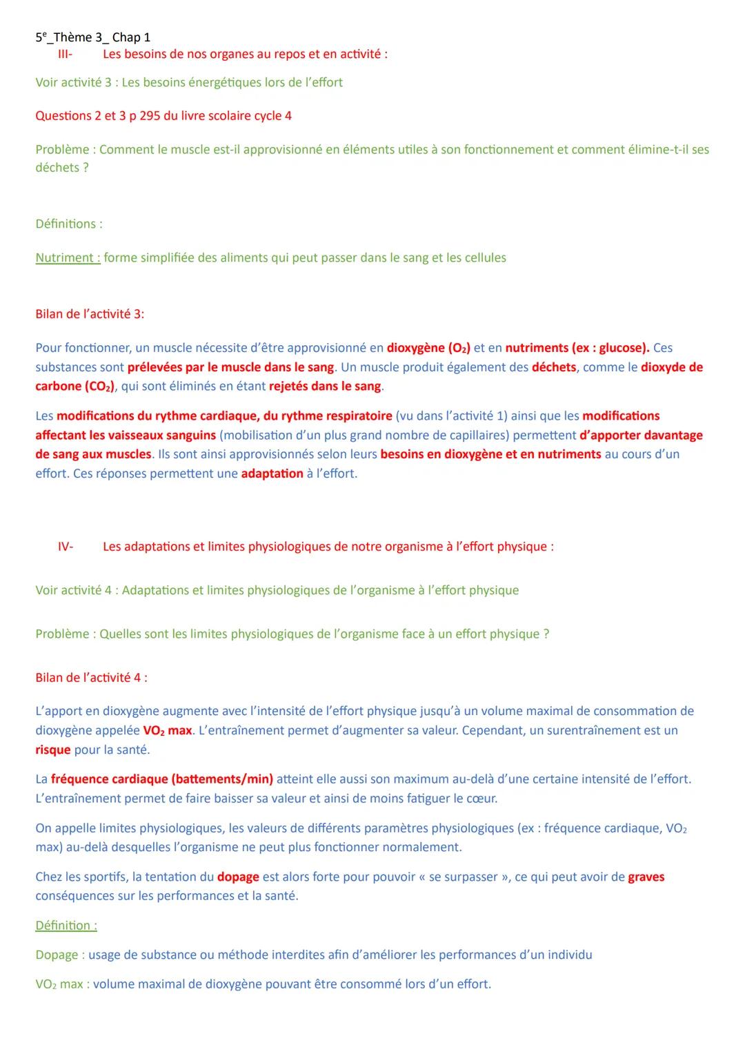 5º Thème 3_Chap 1
Chapitre 1: Le fonctionnement de l'organisme lors d'un effort musculaire
Introduction:
Lors d'un effort physique, vous