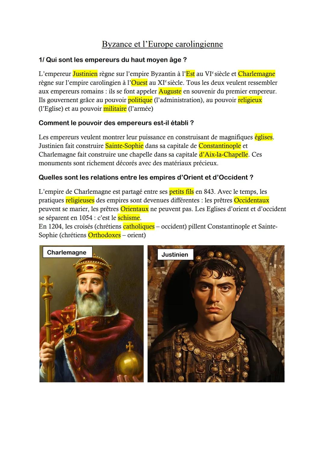 Byzance et l'Europe carolingienne
1/ Qui sont les empereurs du haut moyen âge ?
L'empereur Justinien règne sur l'empire Byzantin à l'Est au