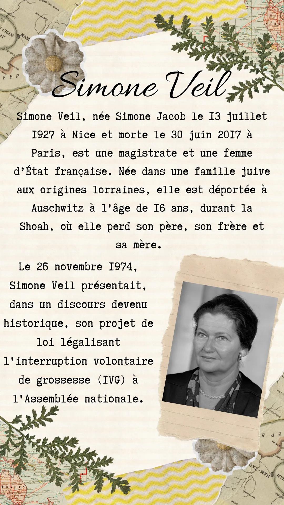 SHAI-HEUNG
NG-TAI-SHAN
MA-NAMO
LO
CHAM
AY
NAM
LUT-SHUT
WAN-HA
EEP
Simone Veil
Simone Veil, née Simone Jacob le 13 juillet
1927 à Nice et mor