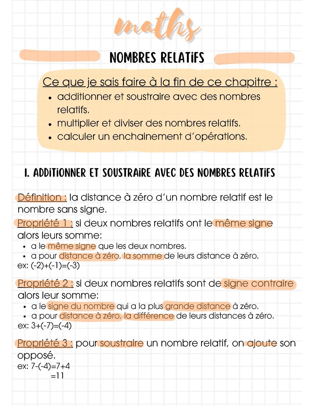 Les nombres relatifs 4e