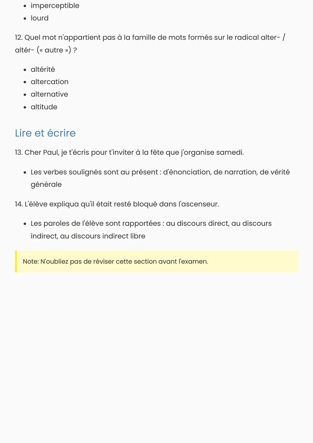 # Révision de Français - Test Bilan
## Grammaire
1. Parmi ces mots, lequel est une préposition?
* ailleurs
* pendant
* beaucoup
*