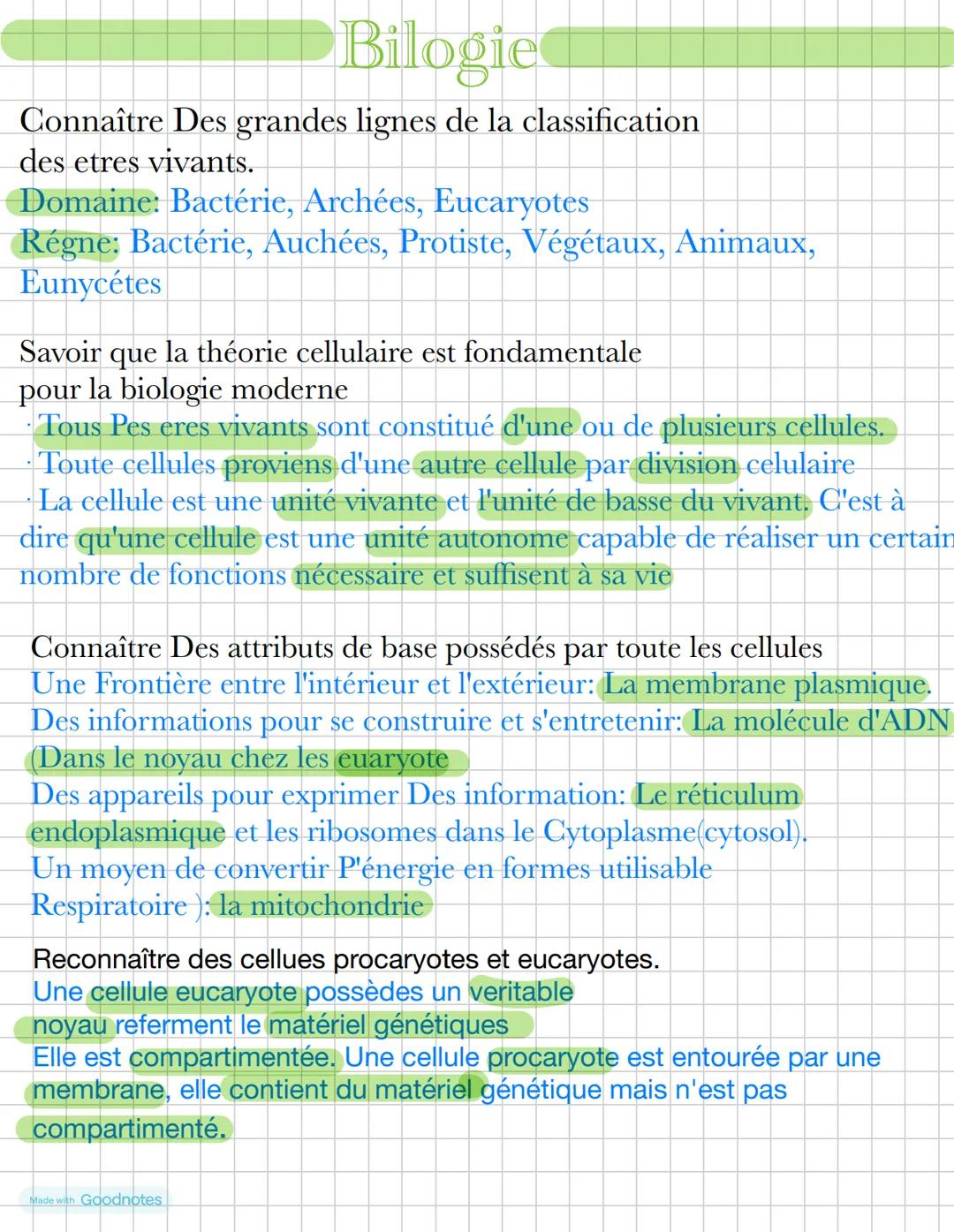 Biologie Les êtres vivants type de cellule