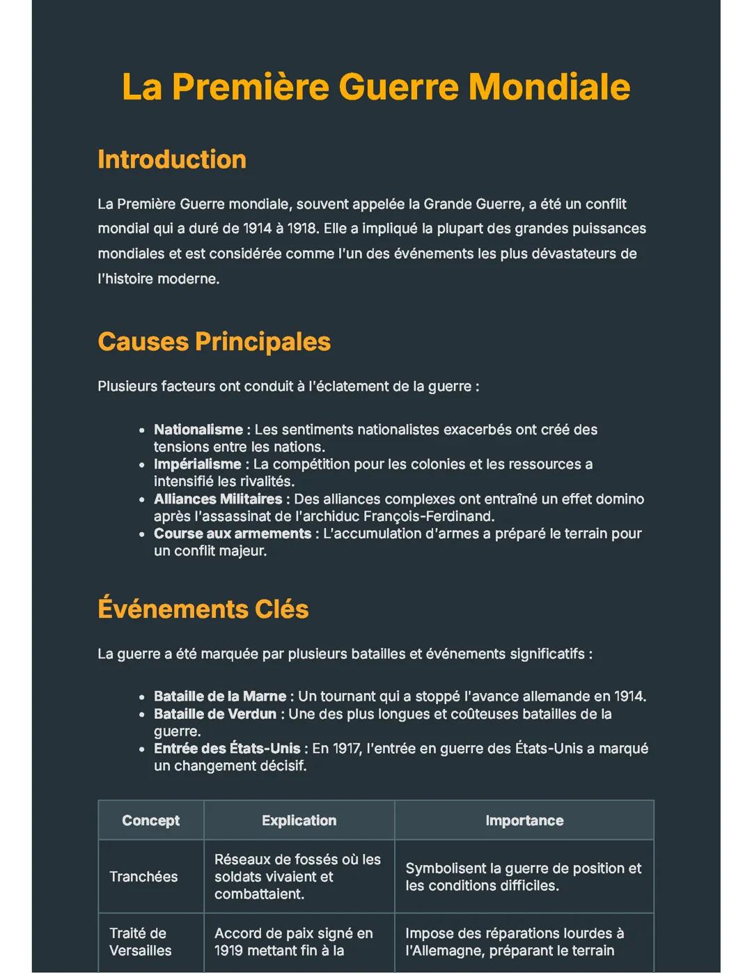 La Première Guerre Mondiale