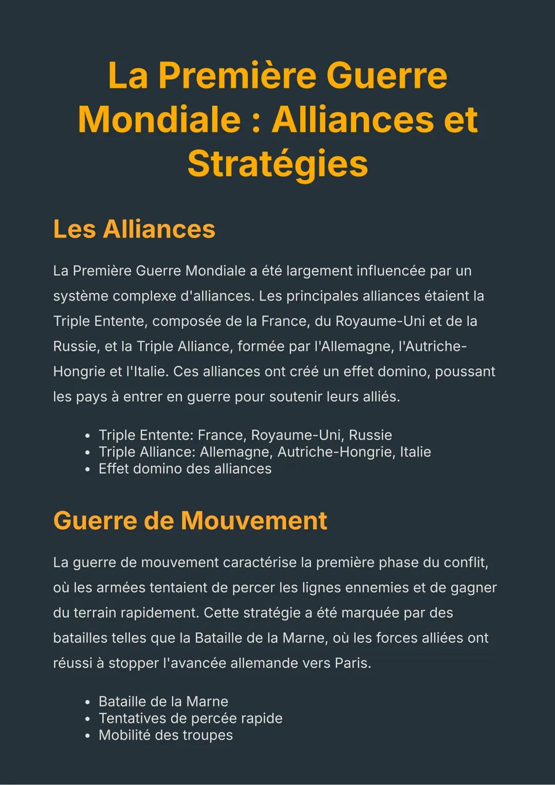 # La Première Guerre
Mondiale: Alliances et
Stratégies
## Les Alliances
La Première Guerre Mondiale a été largement influencée par un
syst