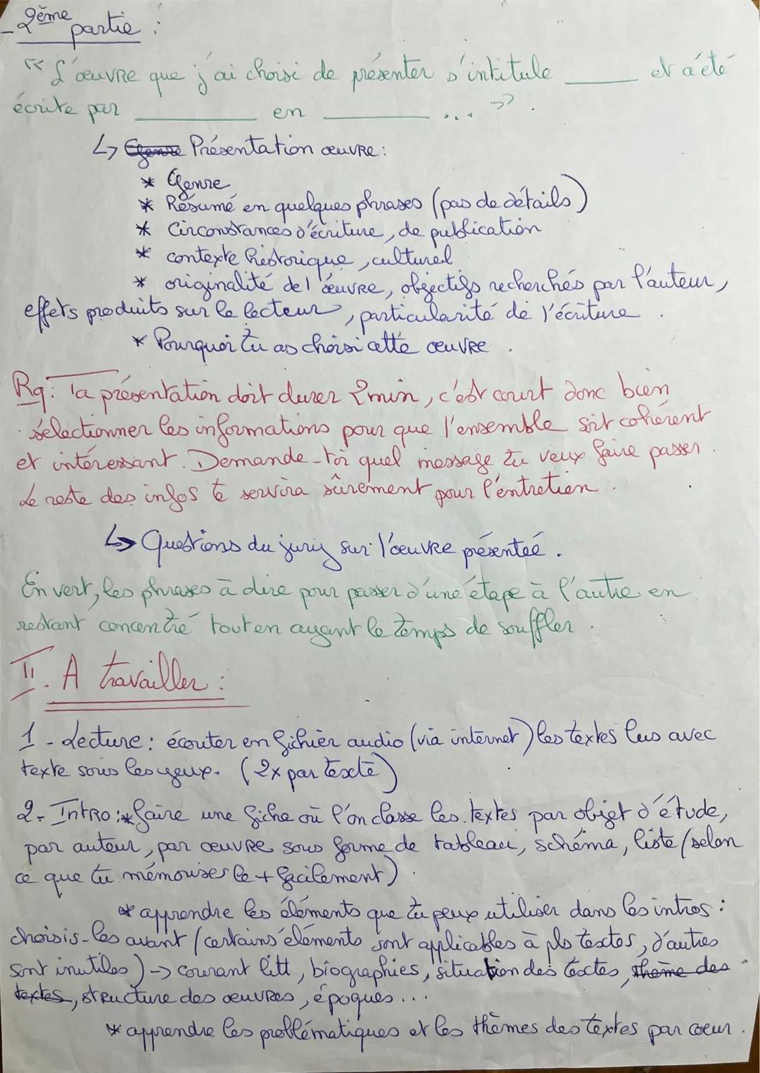 Gral de français
I. Déroulement précis:
- fere partie:
Bonjour, je vais aujourd'hui présenter un texte en lien avec
P'objet d'étude
Intr