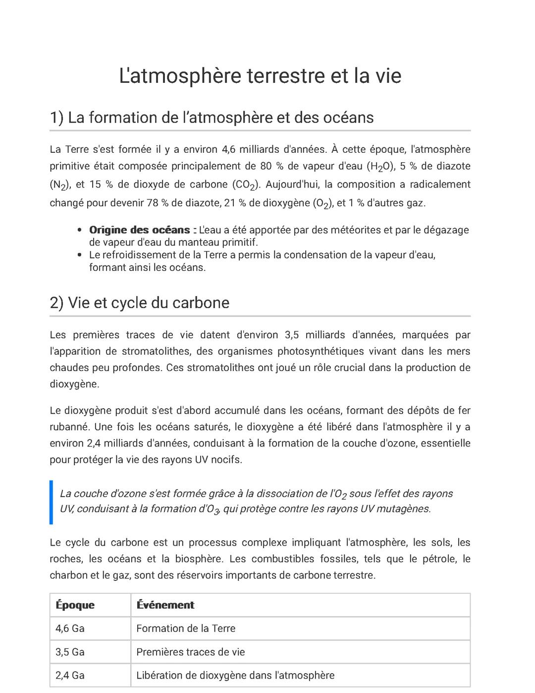 Atmosphère Terrestre et Vie