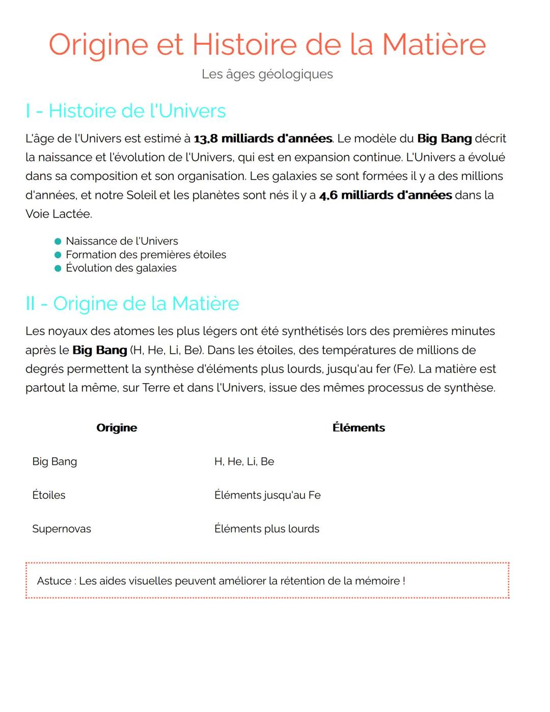 Origine et Histoire de la Matière