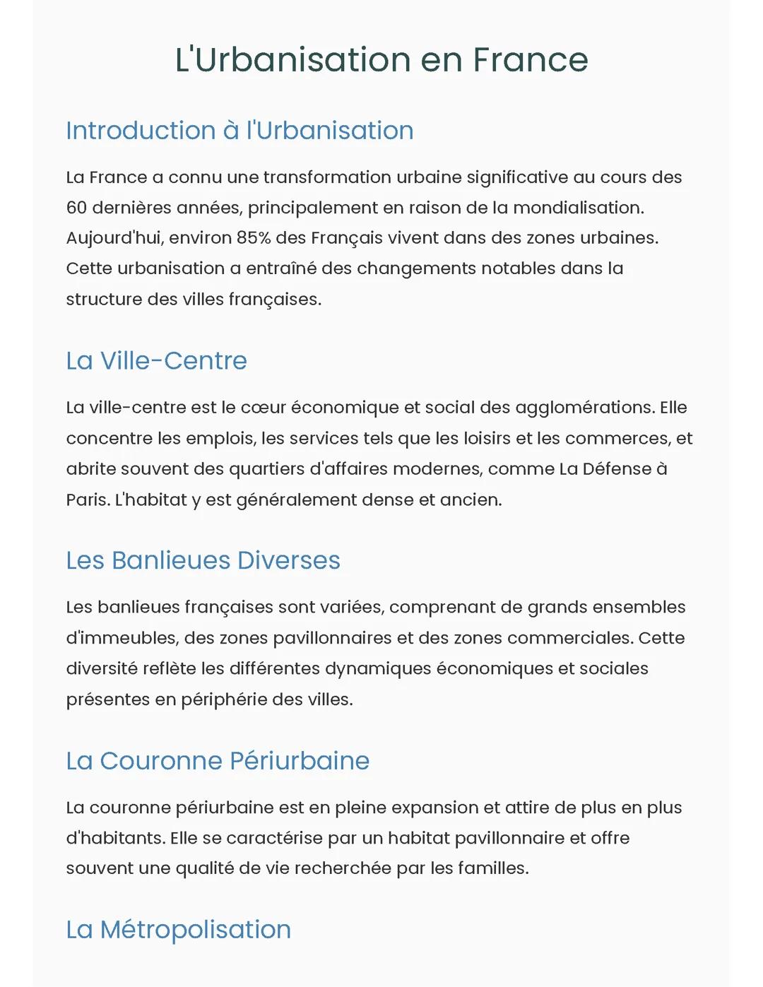 L'Urbanisation en France