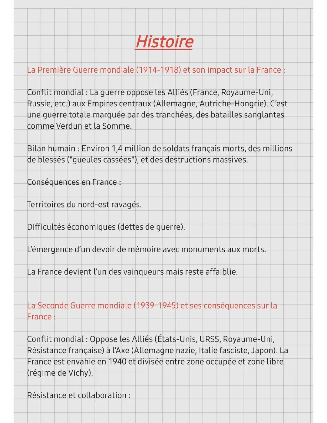 Histoire: fiche d'révision