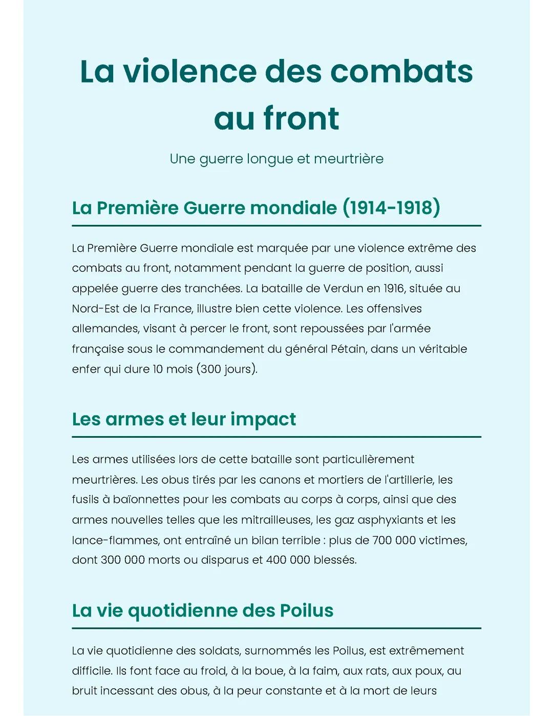 La violence des combats de la Première Guerre mondiale