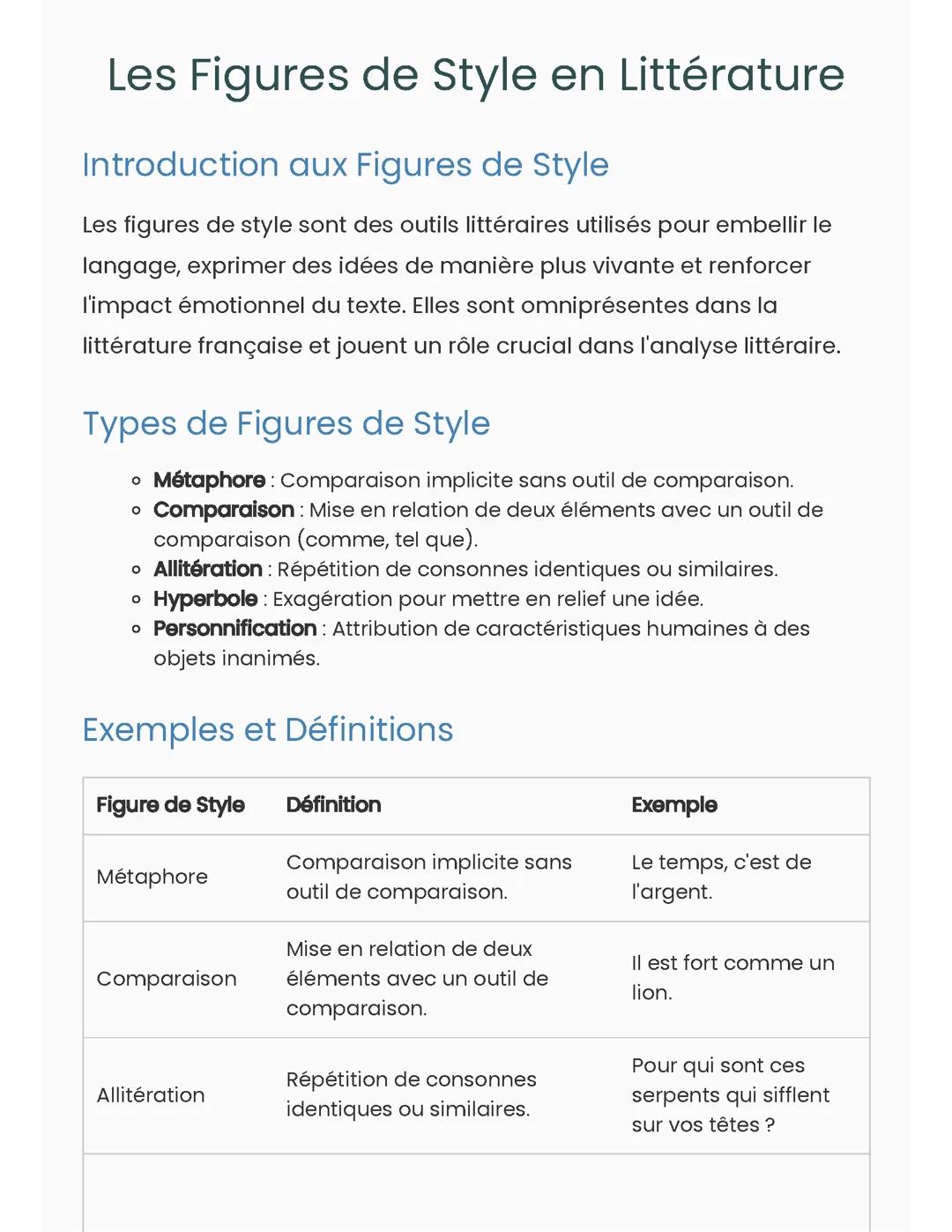 Les Figures de Style en Littérature