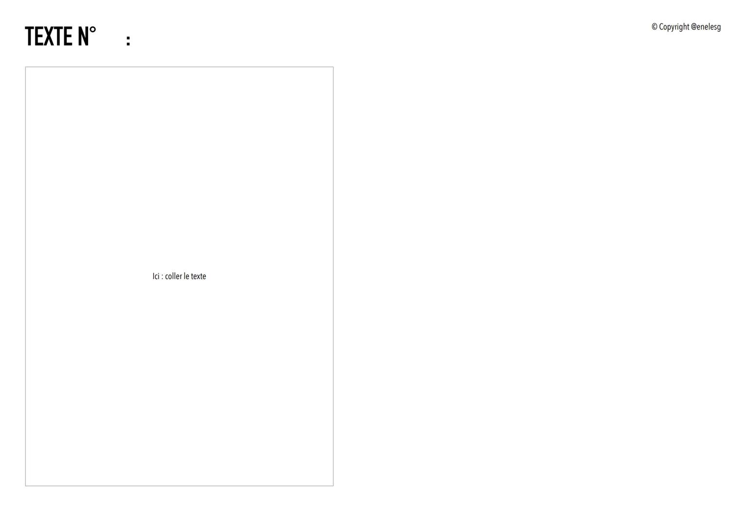 TEXTE N°
:
Ici coller le texte
Copyright @enelesg INTRODUCTION (1 min 30 max.)
Carte d'identité de l'œuvre
Titre :
Auteur:
Date:
Genre litté