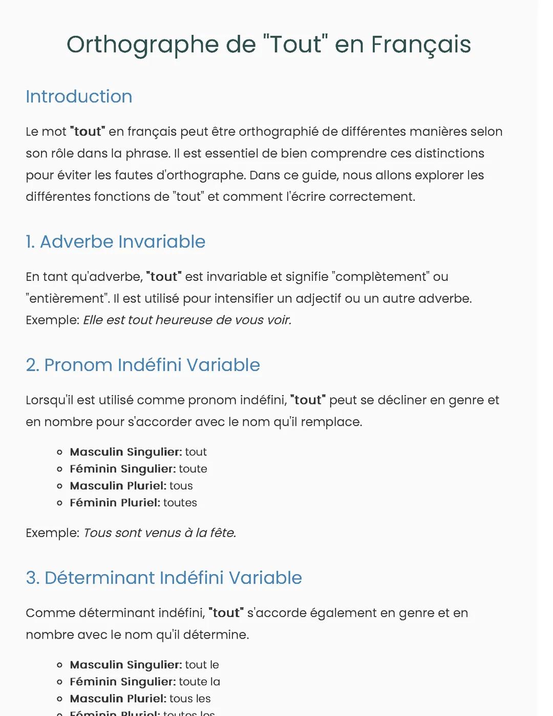 Orthographe de "Tout" en Français
