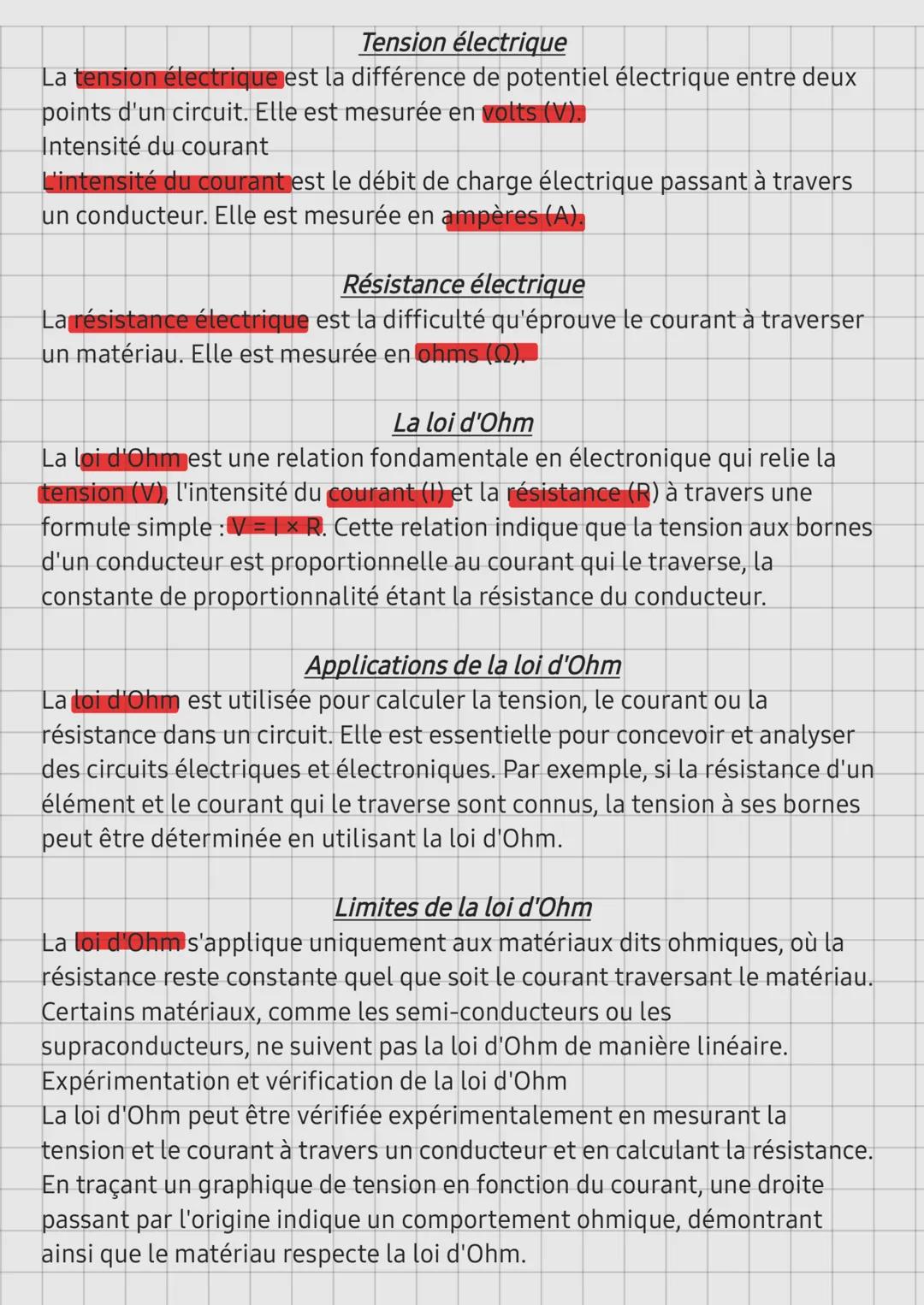 Tension électrique
La tension électrique est la différence de potentiel électrique entre deux
points d'un circuit. Elle est mesurée en volts