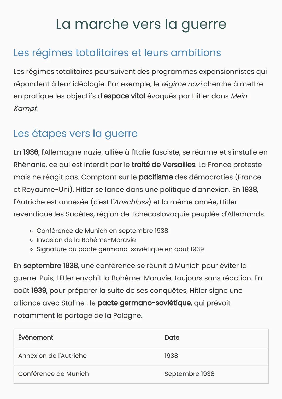 # La marche vers la guerre
## Les régimes totalitaires et leurs ambitions
Les régimes totalitaires poursuivent des programmes expansionnis