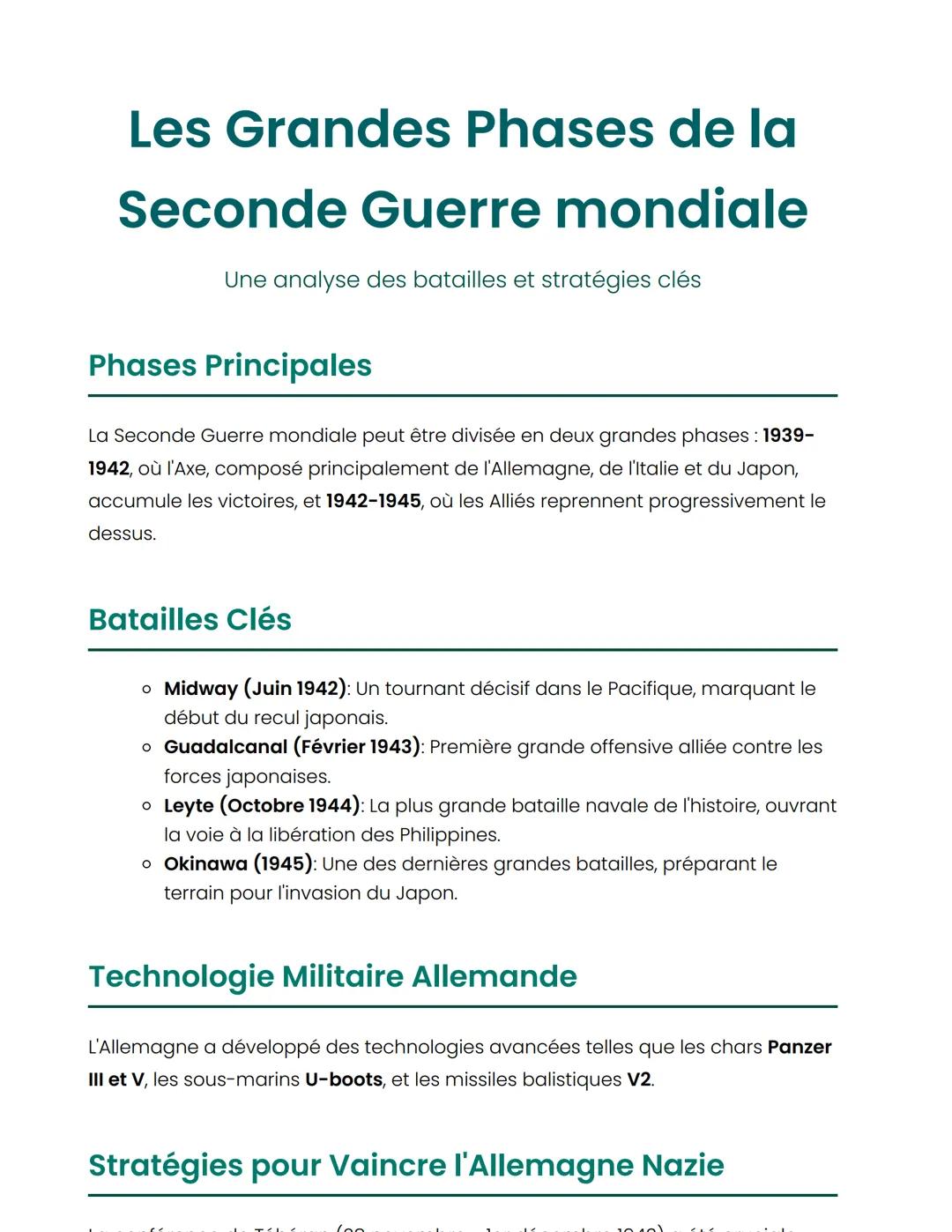 # Les Grandes Phases de la
# Seconde Guerre mondiale
Une analyse des batailles et stratégies clés
## Phases Principales
La Seconde Guerre