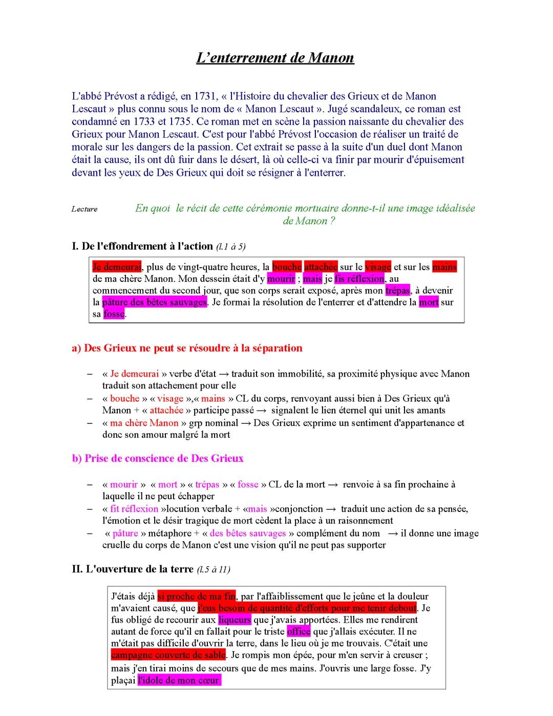 l’enterrement de Manon Lescaut
