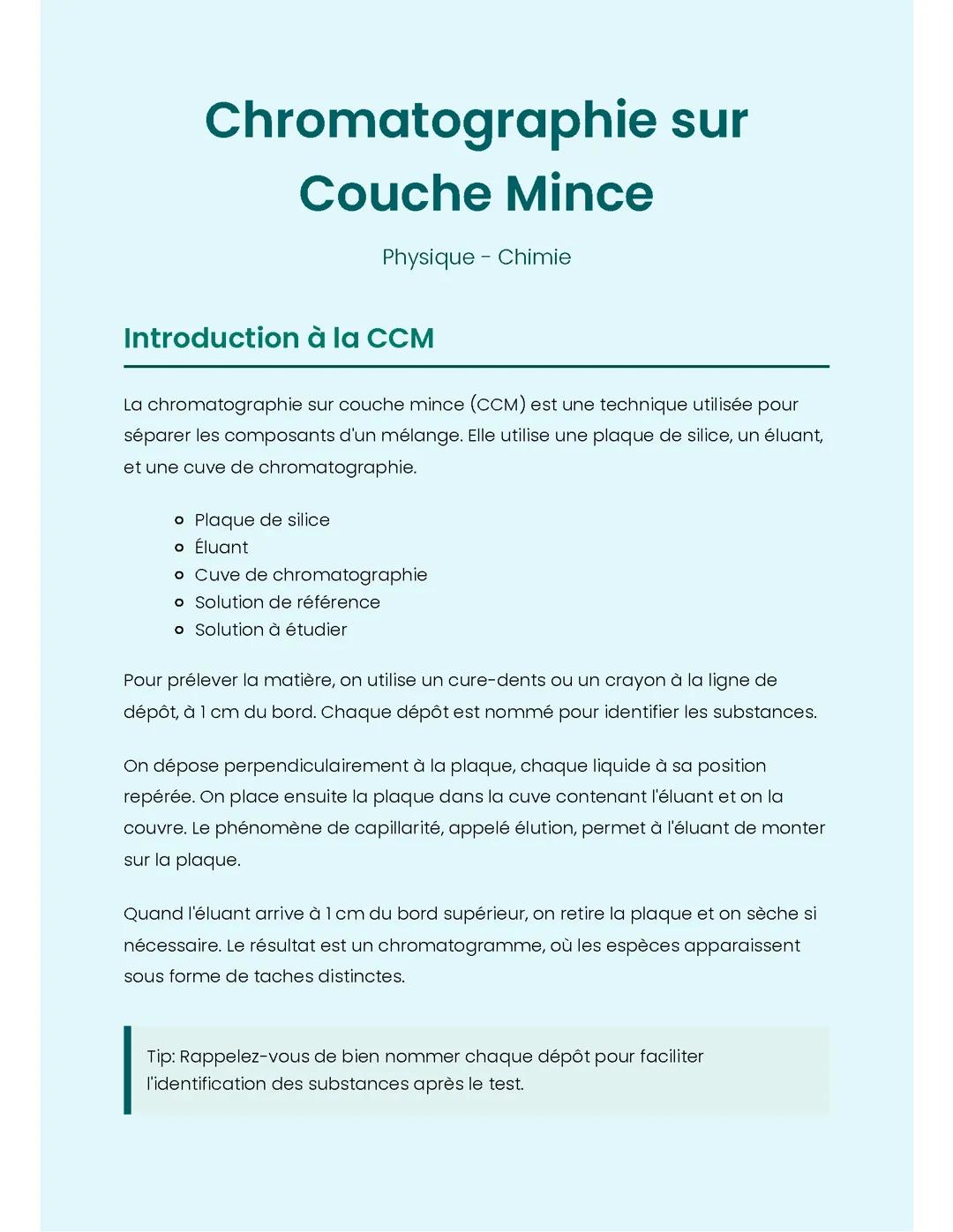 Chromatographie sur Couche Mince