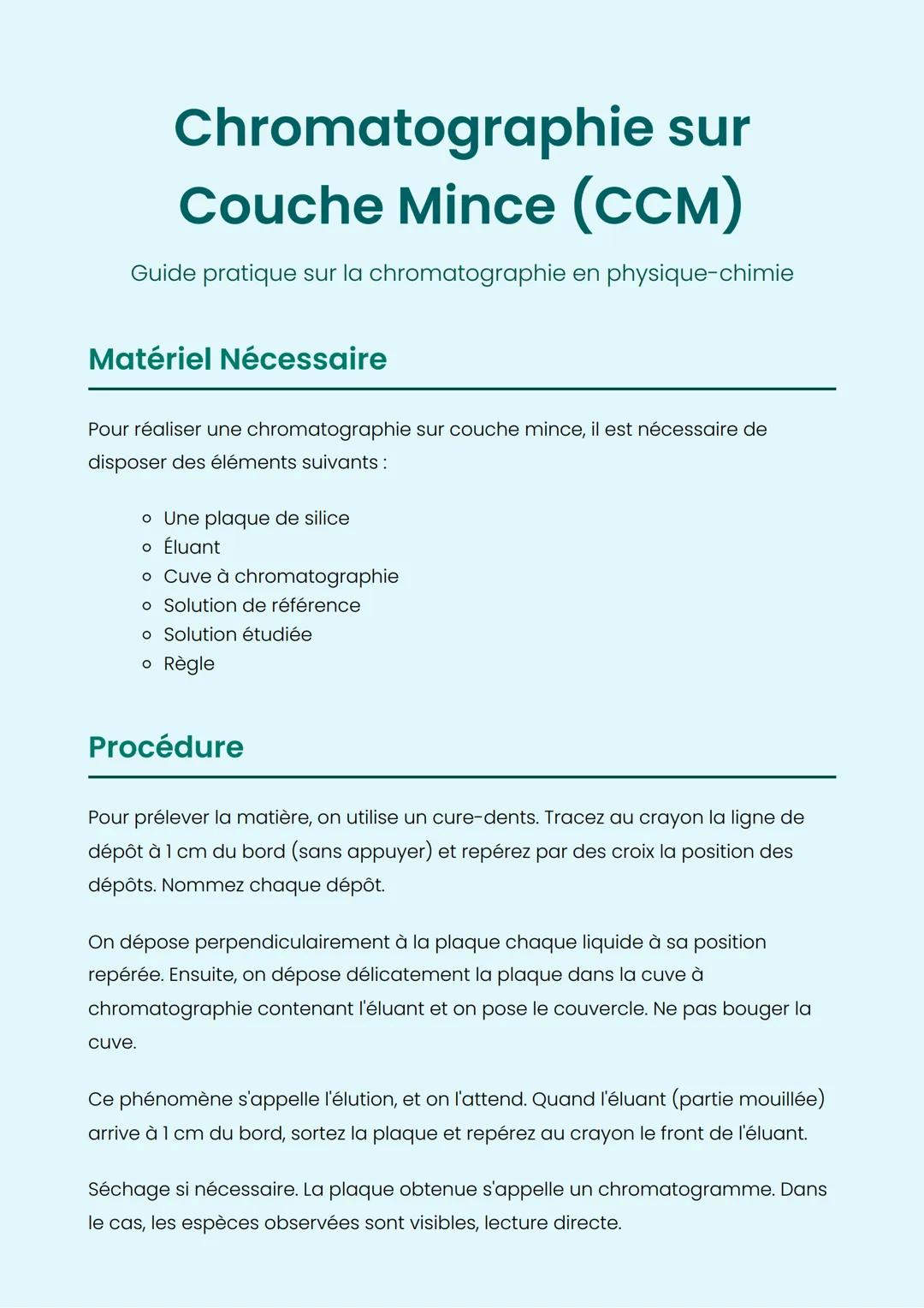 Chromatographie sur Couche Mince (CCM)