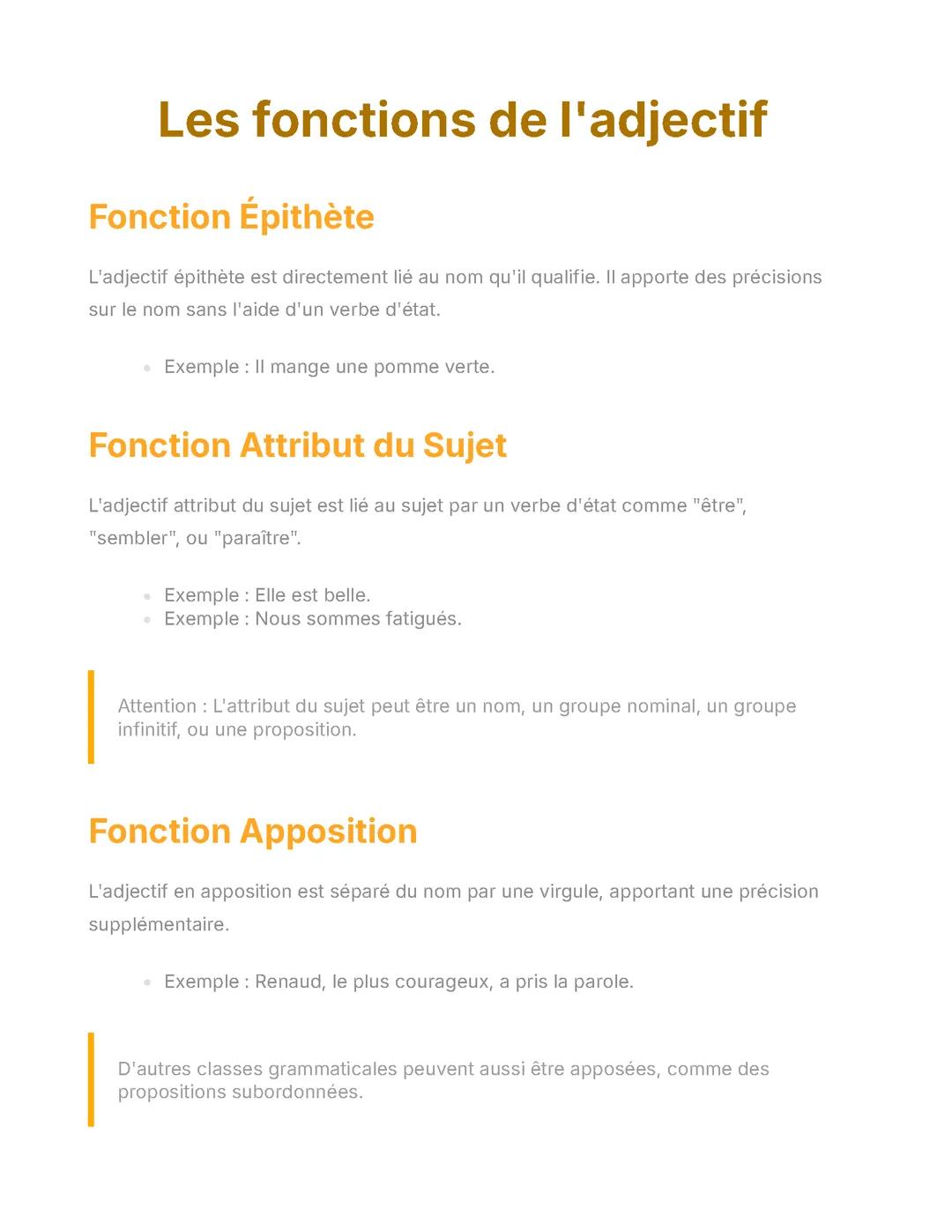 Les fonctions de l'adjectif