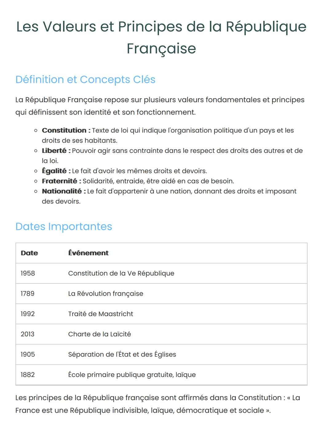 Les Valeurs et Principes de la République Française