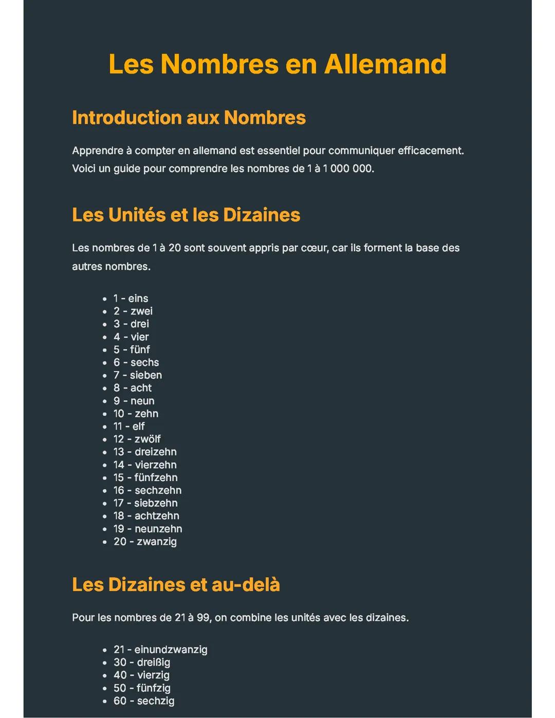 Les Nombres en Allemand