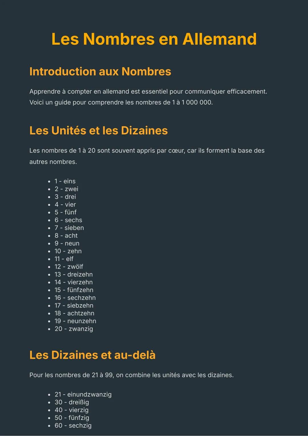 Les Nombres en Allemand
Introduction aux Nombres
Apprendre à compter en allemand est essentiel pour communiquer efficacement.
Voici un guide