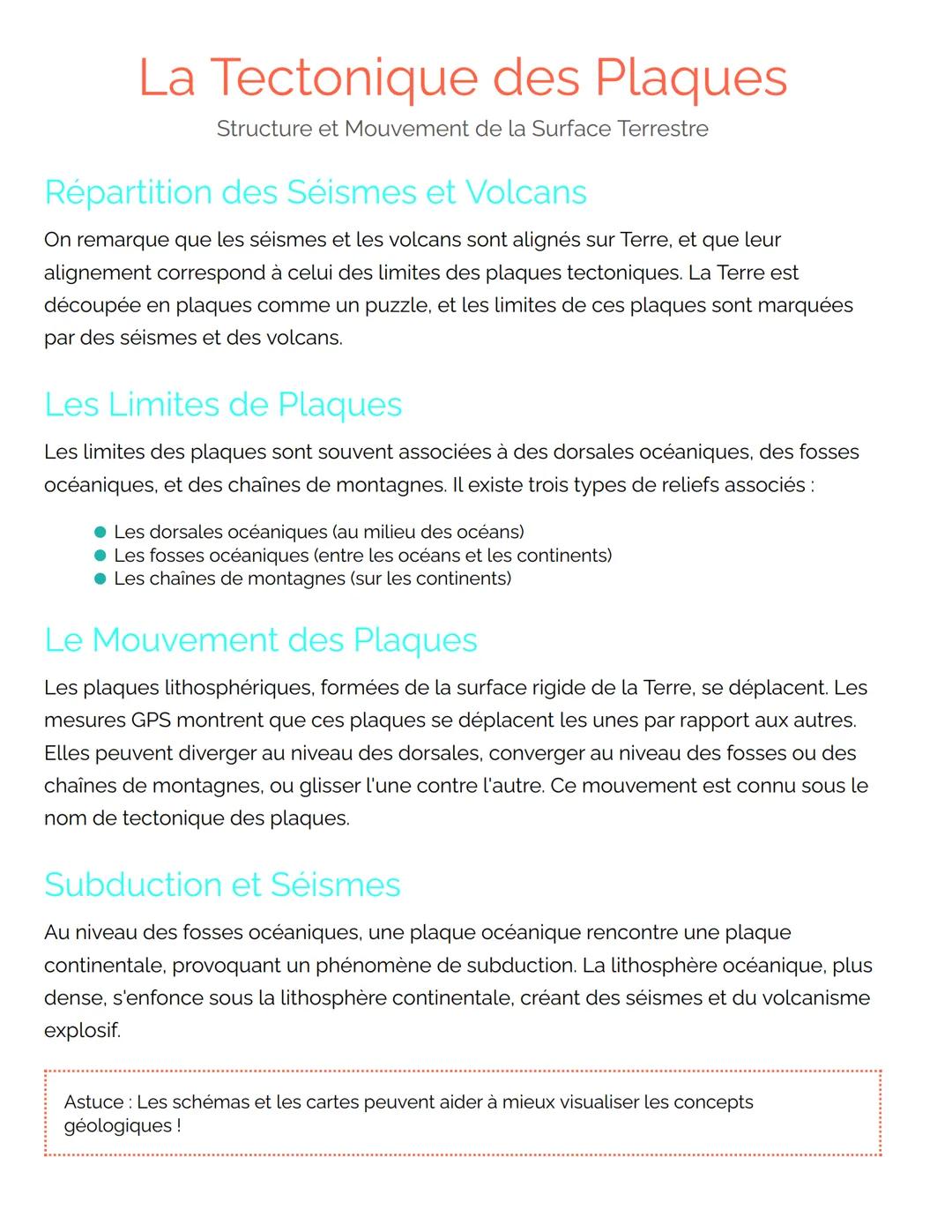 La Tectonique des Plaques
Structure et Mouvement de la Surface Terrestre
Répartition des Séismes et Volcans
On remarque que les séismes et l