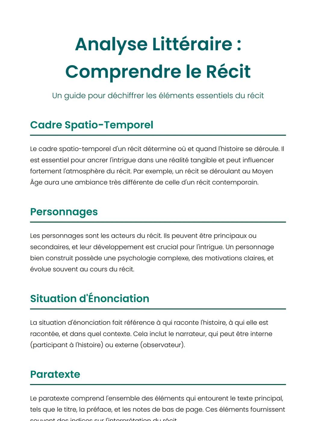 # Analyse Littéraire :
# Comprendre le Récit
Un guide pour déchiffrer les éléments essentiels du récit
## Cadre Spatio-Temporel
Le cadre