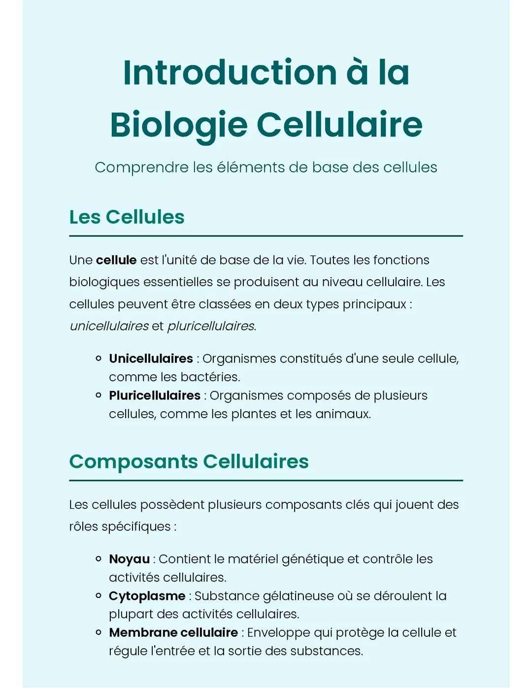 Introduction à la Biologie Cellulaire