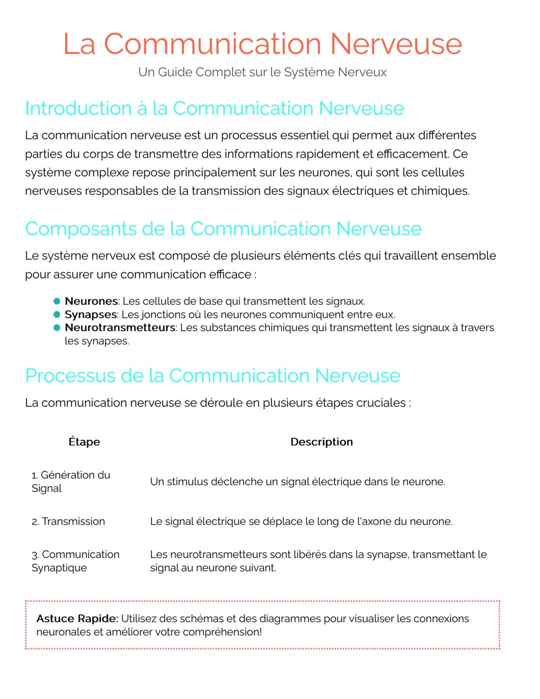# La Communication Nerveuse
Un Guide Complet sur le Système Nerveux
## Introduction à la Communication Nerveuse
La communication nerveuse