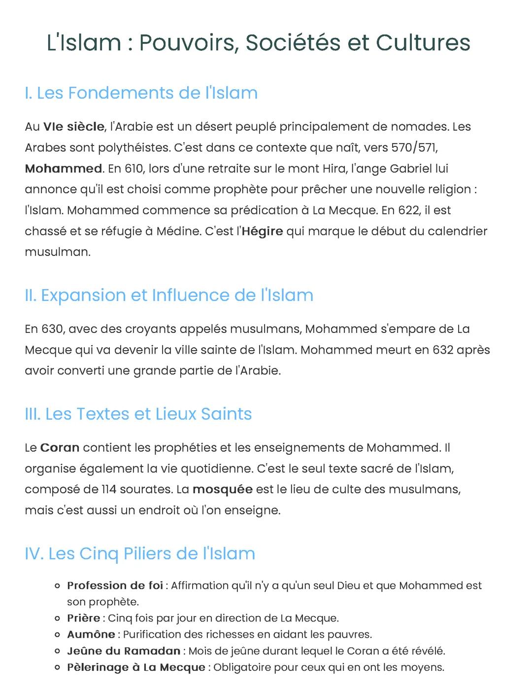 Islam : Pouvoirs, Sociétés et Cultures