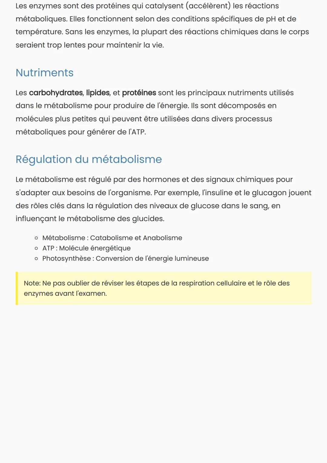 Comprendre le Métabolisme
Qu'est-ce que le métabolisme?
Le métabolisme est l'ensemble des réactions chimiques qui se déroulent dans les
cell