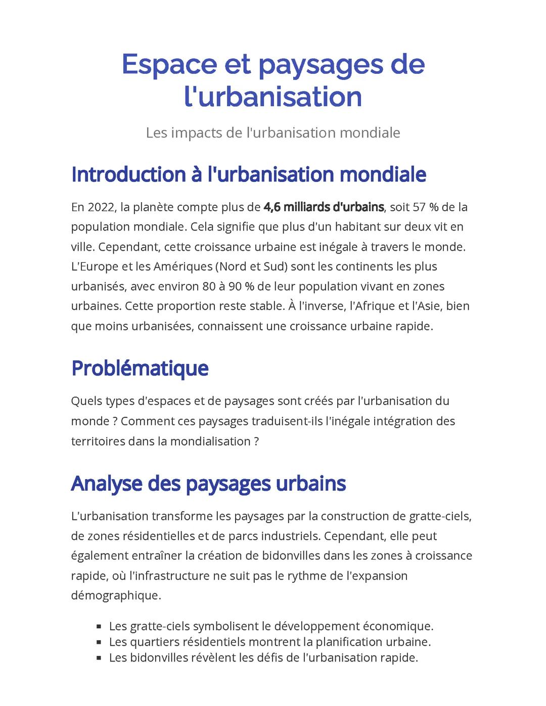 Espace et paysages de l'urbanisation