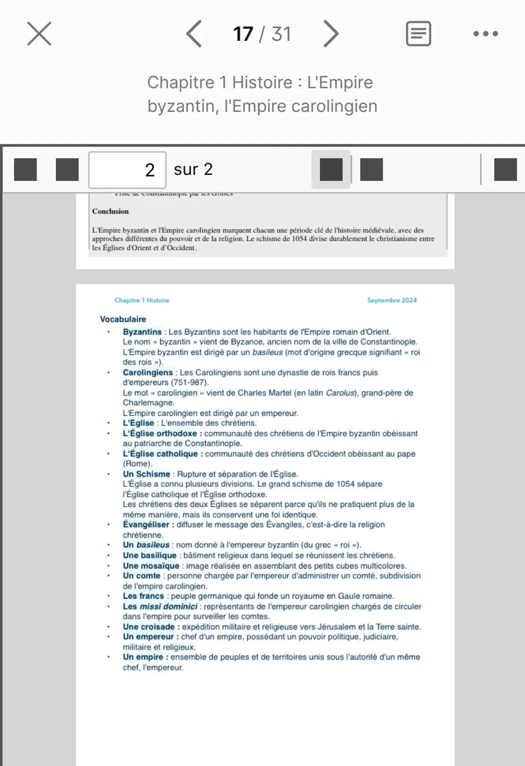 Х
< 17/31 >
Chapitre 1 Histoire : L'Empire
byzantin, l'Empire carolingien
2 sur 2
Iris de Constamunipu pai nS CIVISES
Conclusion
L'Empire by