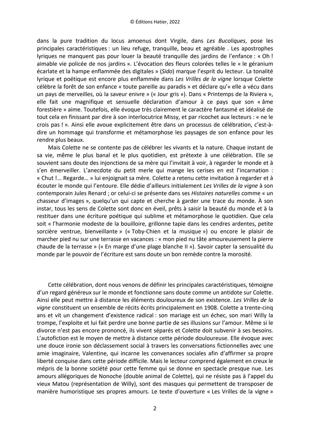 Éditions Hatier, 2022
Dissertation rédigée
Sujet
<< Toute présence végétale agissait sur elle comme un antidote >> écrit Colette à propos de