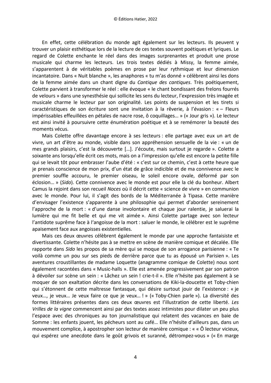 Éditions Hatier, 2022
Dissertation rédigée
Sujet
<< Toute présence végétale agissait sur elle comme un antidote >> écrit Colette à propos de