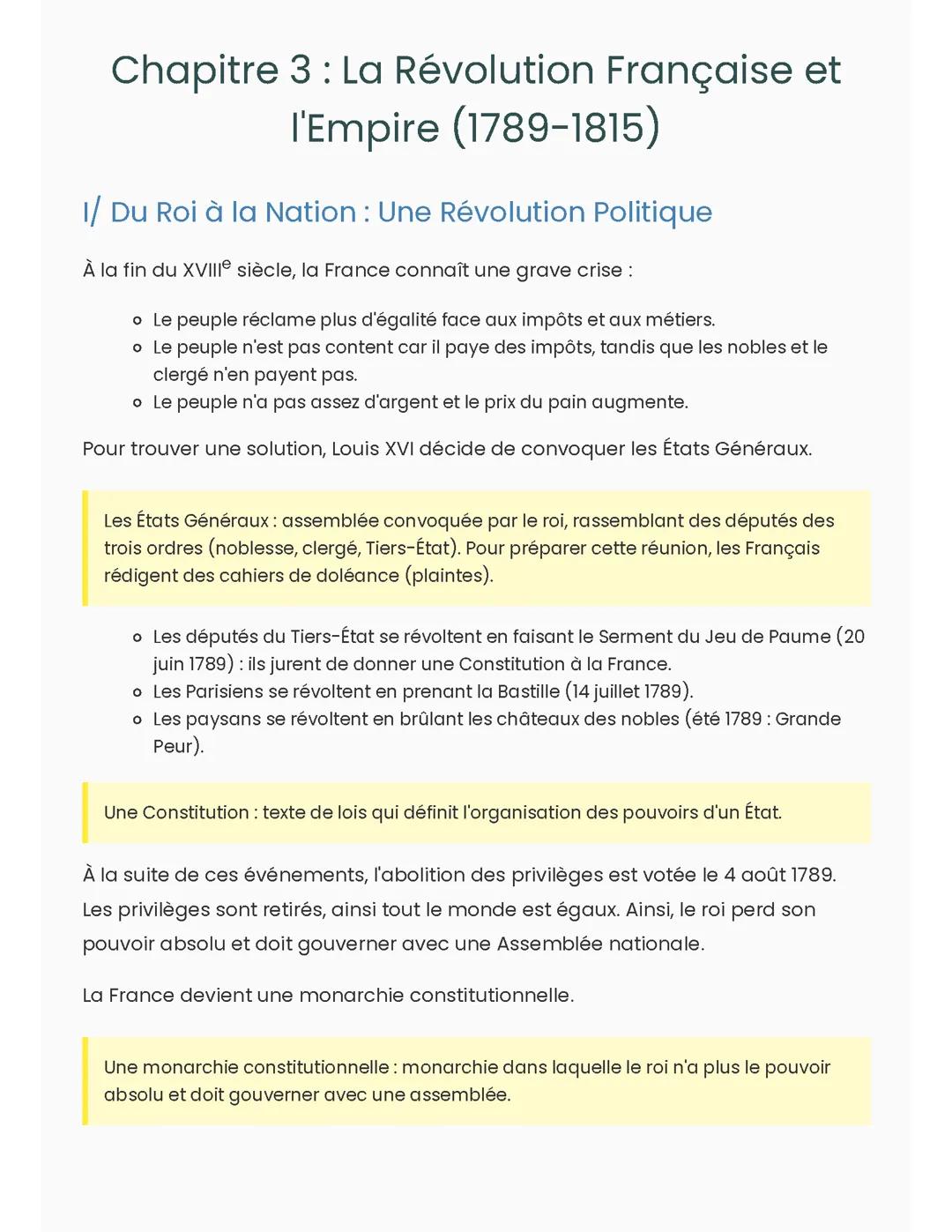 La Révolution Française et l'Empire (1789-1815)