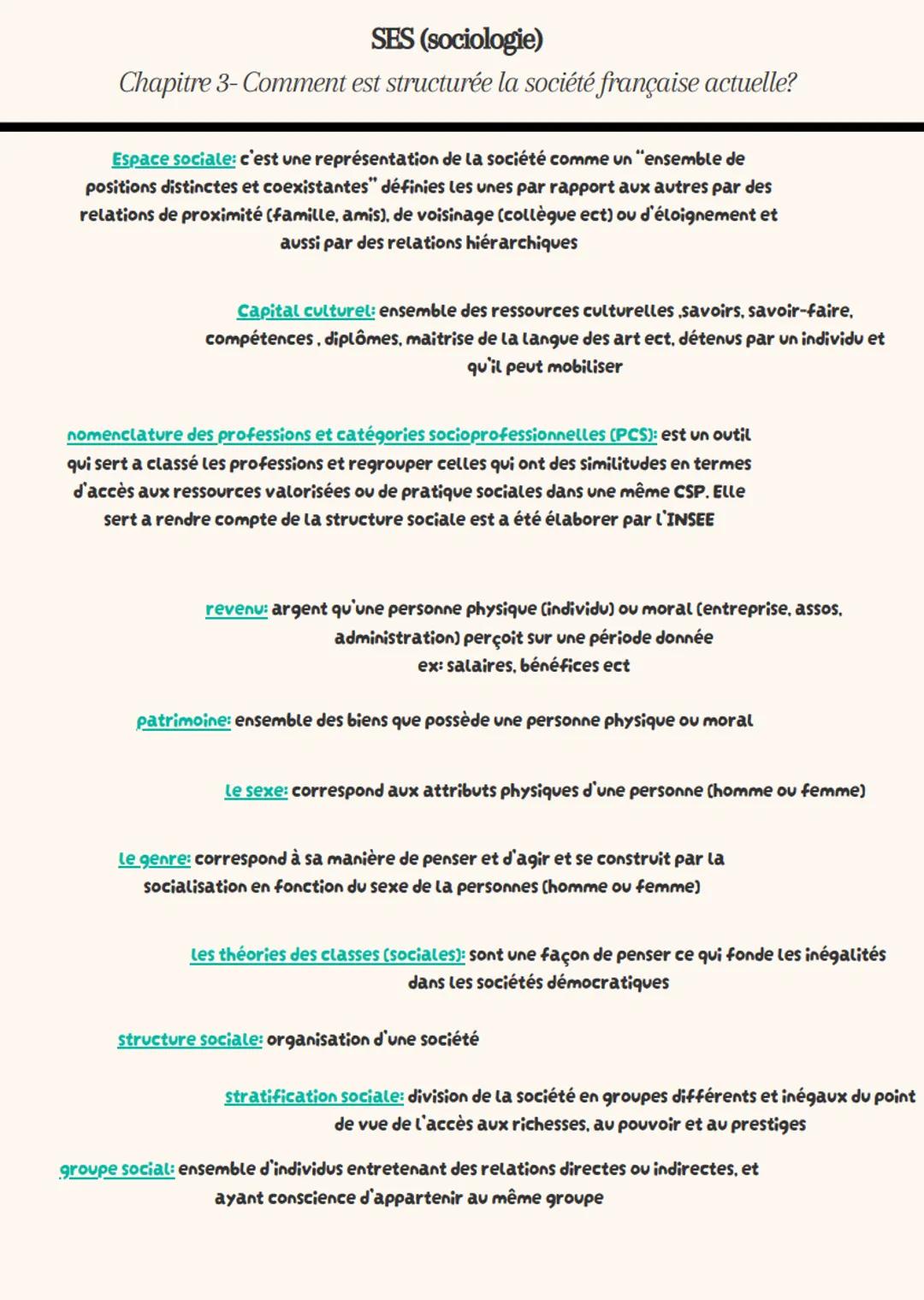 chapitre 3 de sociologie : Comment est structuré la société française actuelle?