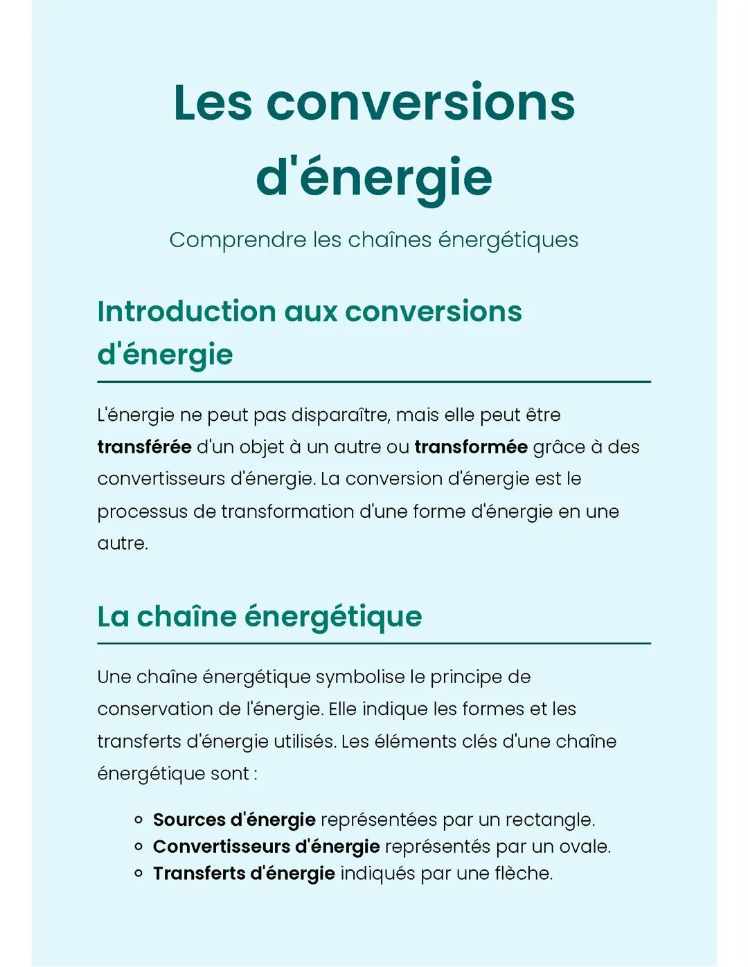 Les conversions d'énergie