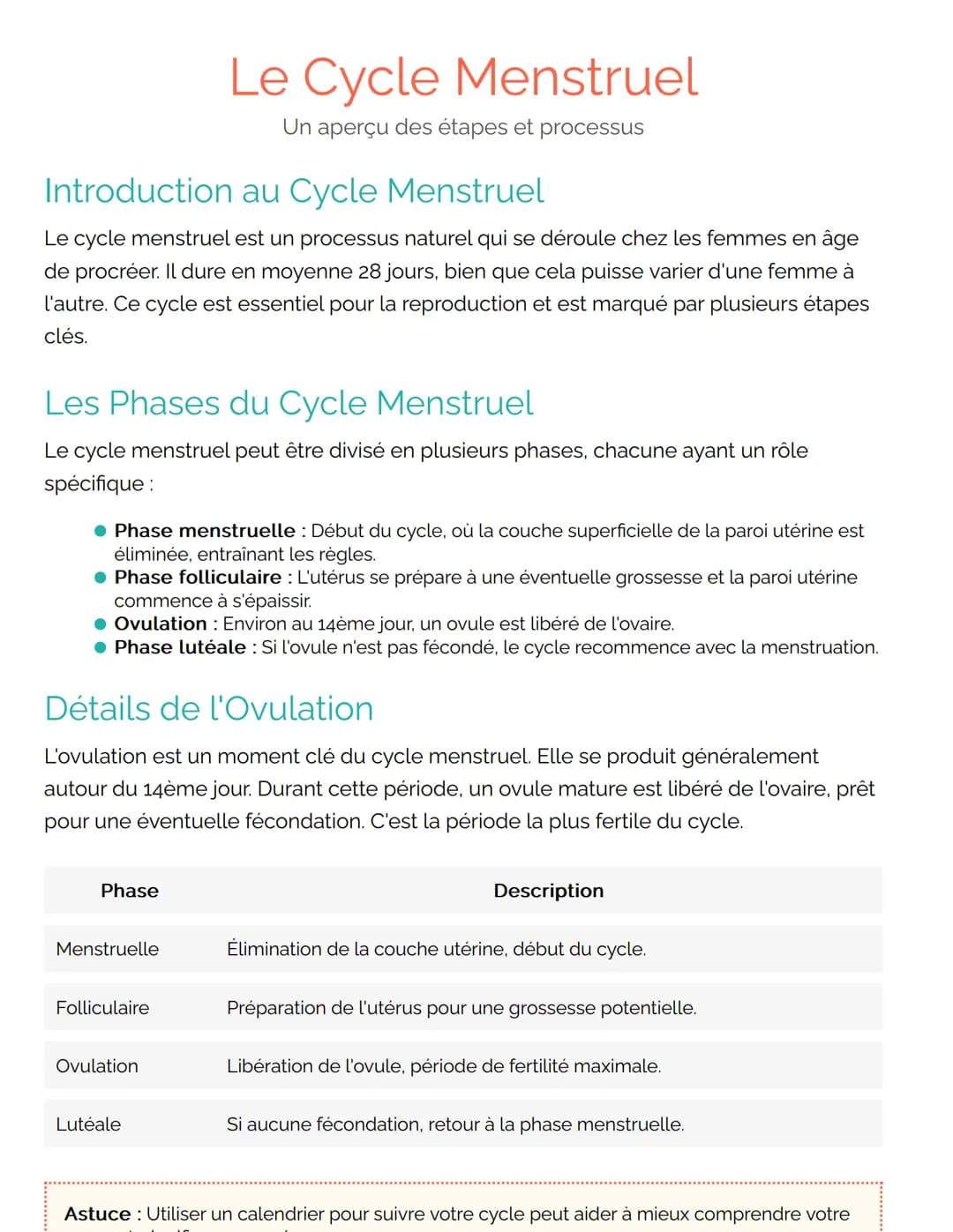 # Le Cycle Menstruel
Un aperçu des étapes et processus
# Introduction au Cycle Menstruel
Le cycle menstruel est un processus naturel qui se