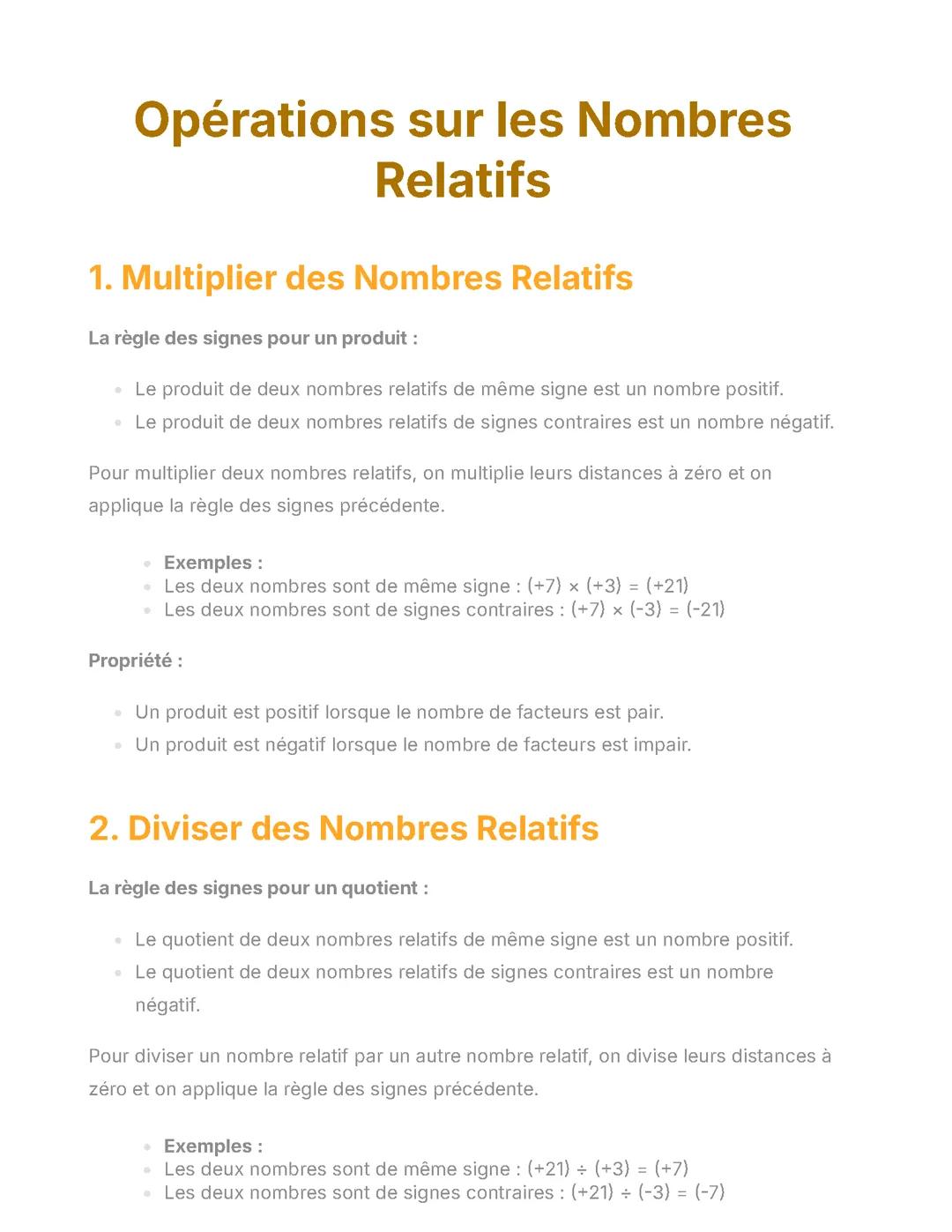 Opérations sur les Nombres Relatifs