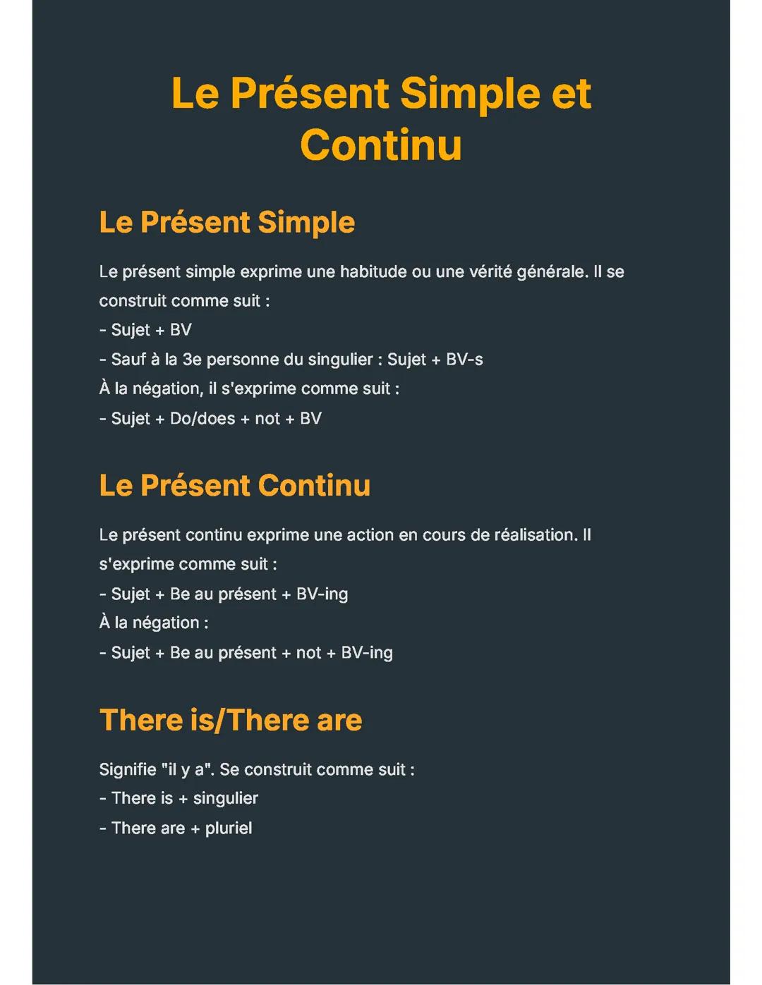 Le Présent Simple et Continu