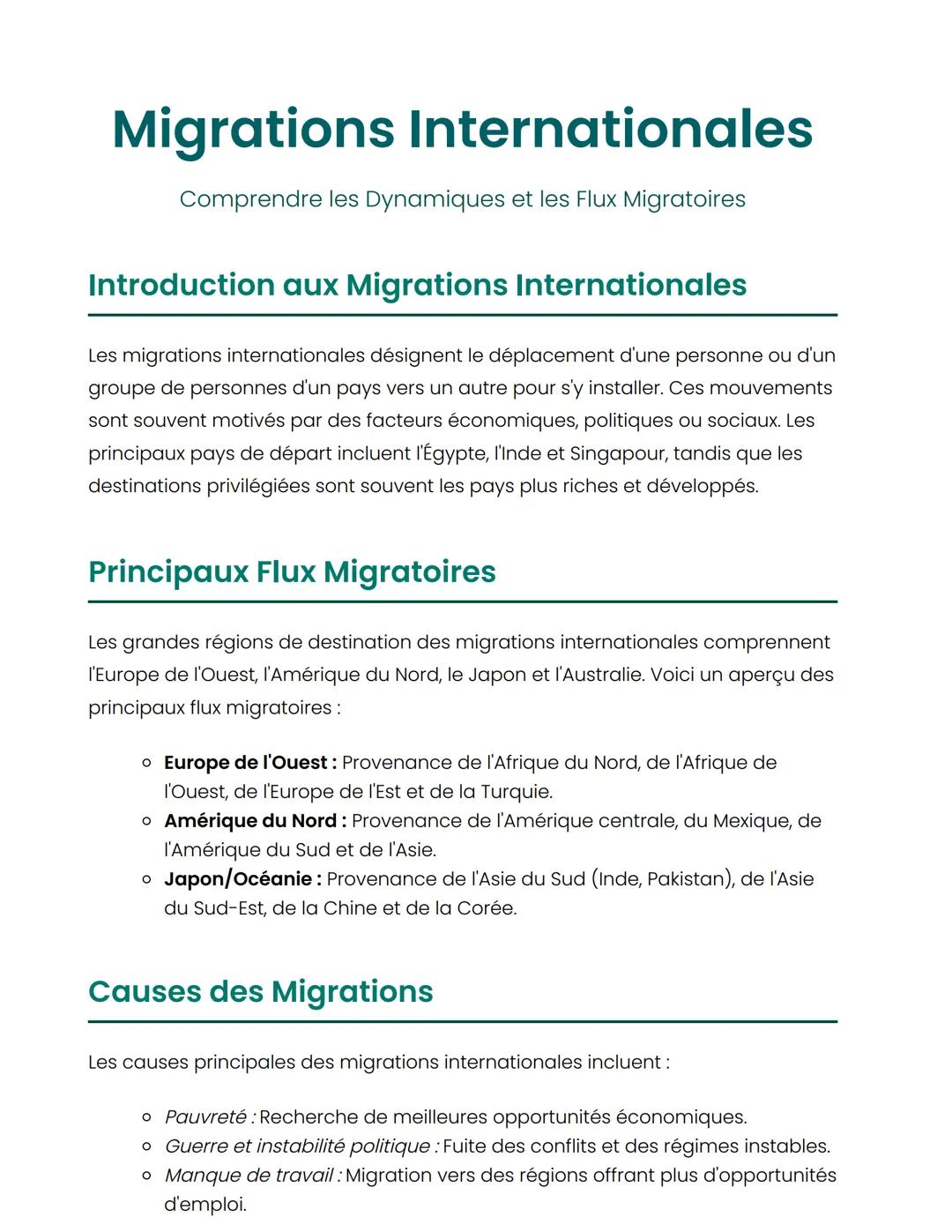 Migrations Internationales
Comprendre les Dynamiques et les Flux Migratoires
Introduction aux Migrations Internationales
Les migrations inte