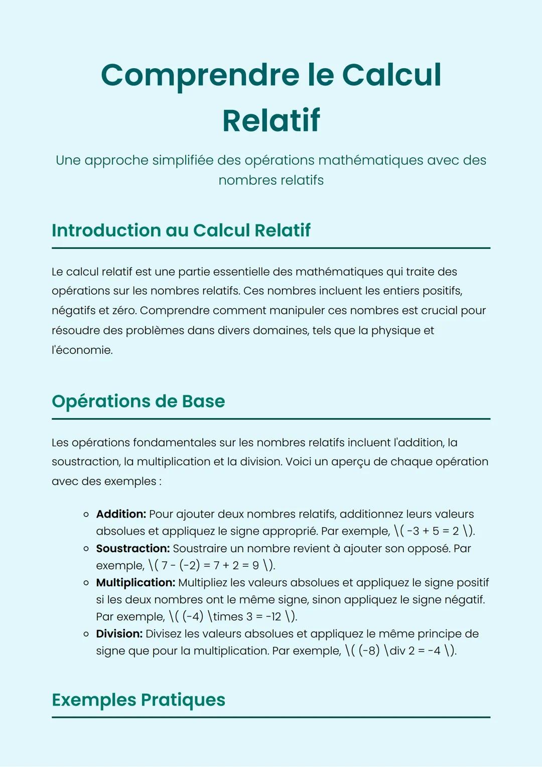 # Comprendre le Calcul
# Relatif
Une approche simplifiée des opérations mathématiques avec des
nombres relatifs
# Introduction au Calcul