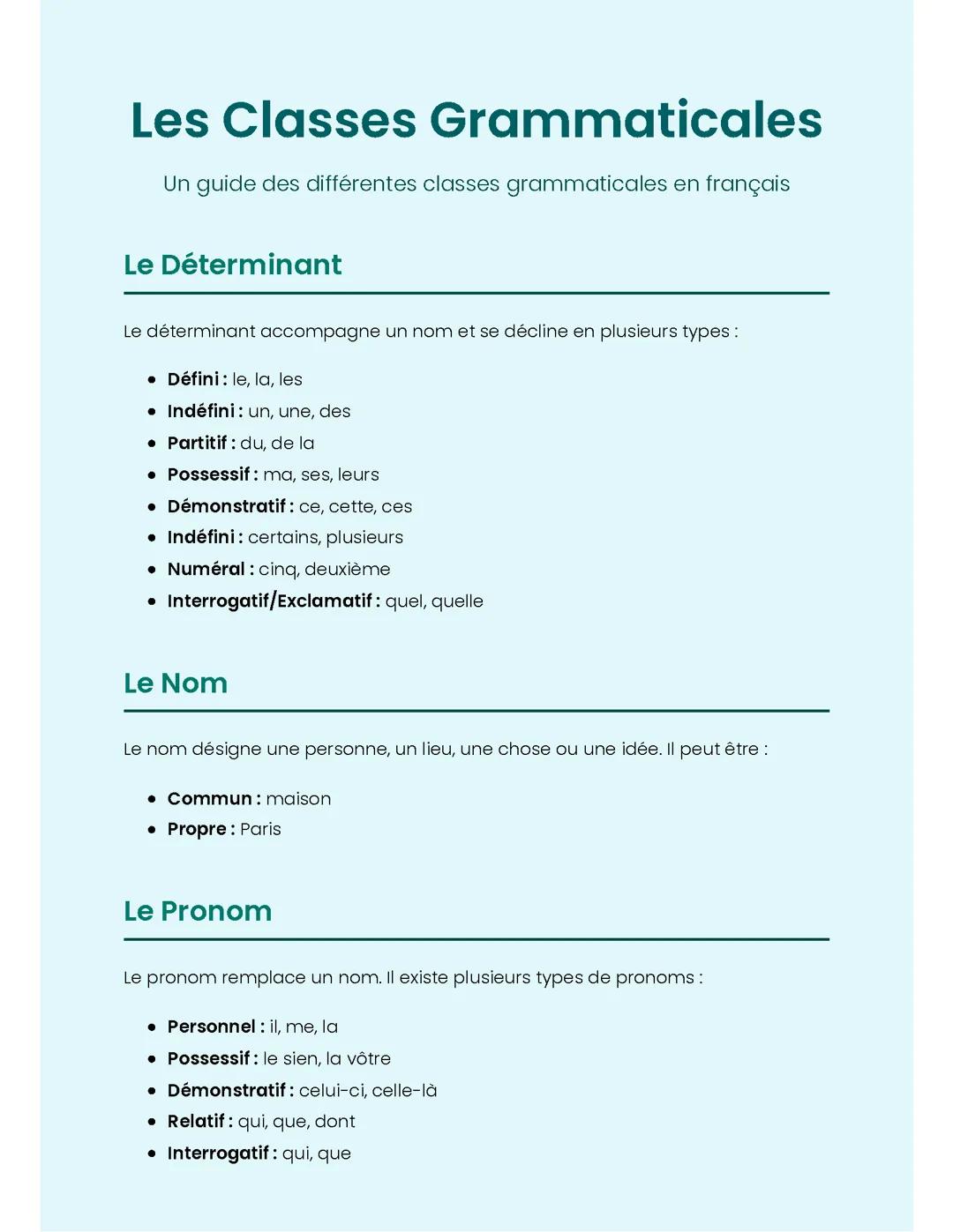 Les Classes Grammaticales