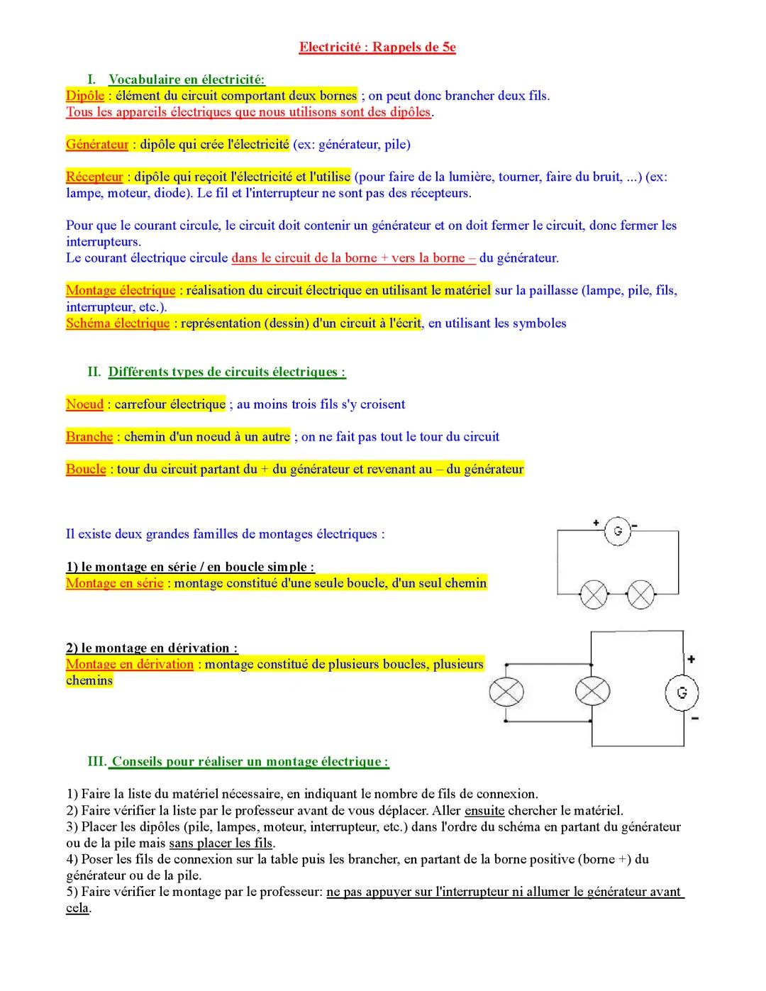Cour sur la tension électrique