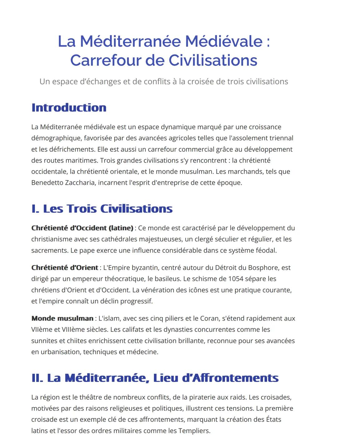 La Méditerranée Médiévale :
Carrefour de Civilisations
Un espace d'échanges et de conflits à la croisée de trois civilisations
Introduction
